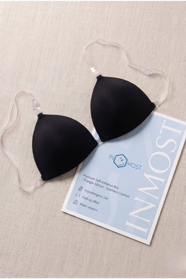 Seamless Bikini Style Adhesive Bra With Optional Straps-Black