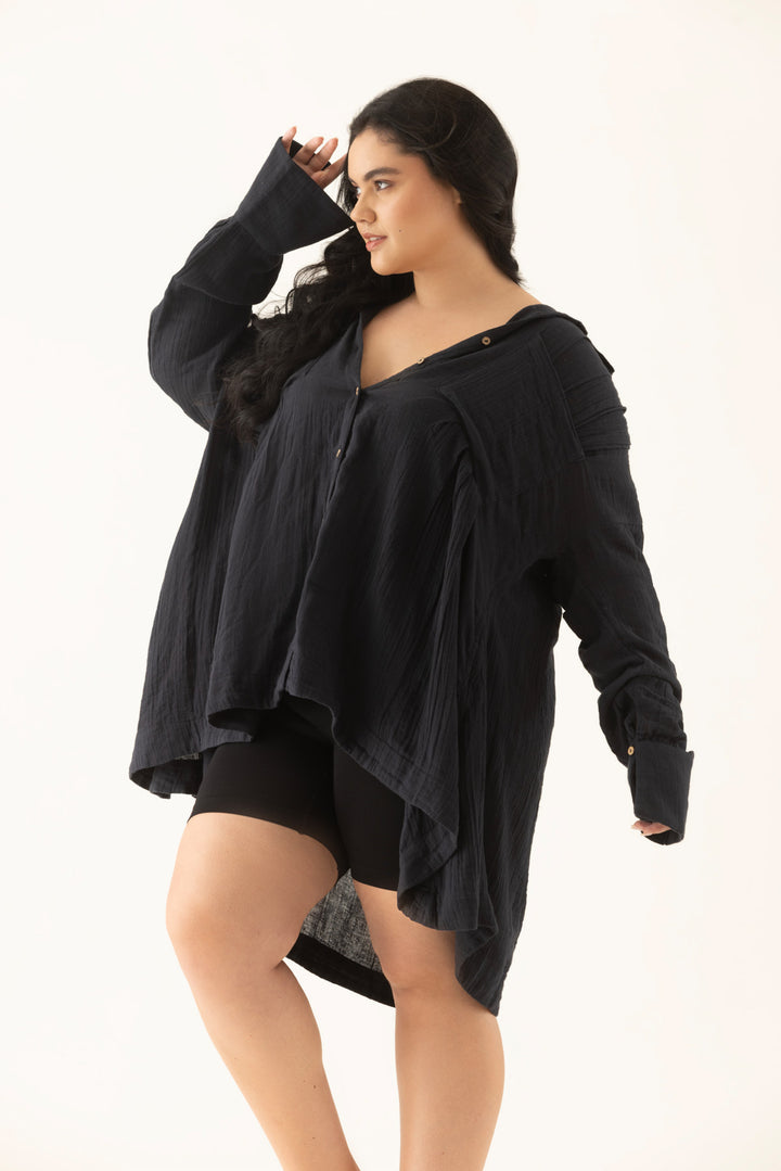 Shadow Crinkle High-Low Tunic/Shirt