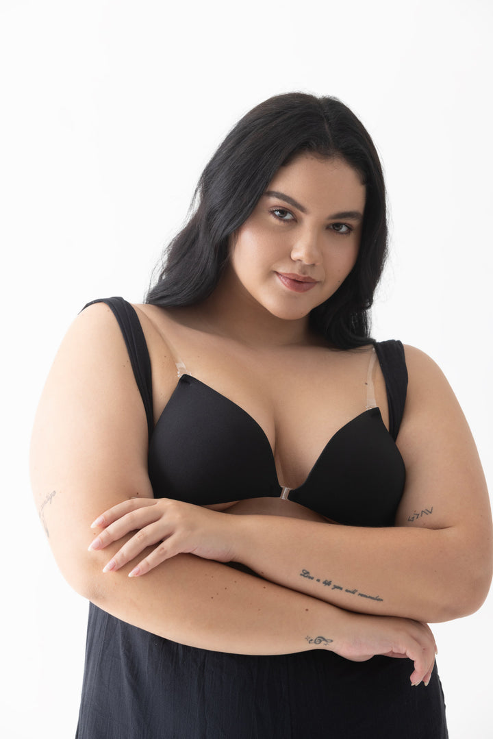 Seamless Bikini Style Adhesive Bra With Optional Straps-Black