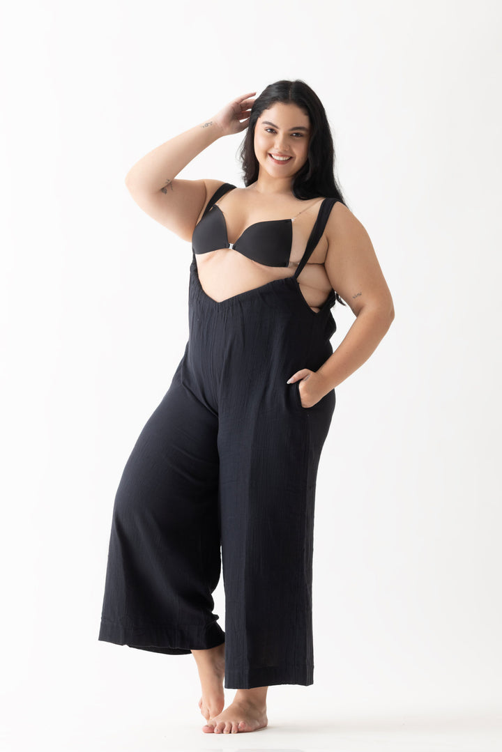 Seamless Bikini Style Adhesive Bra With Optional Straps-Black
