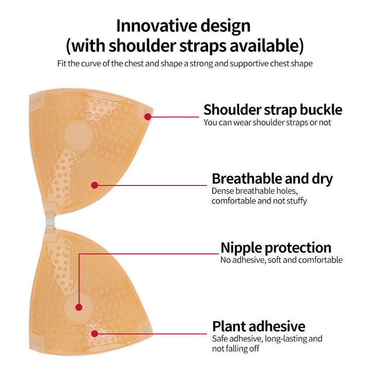 Seamless Bikini Style Adhesive Bra With Optional Straps-Black